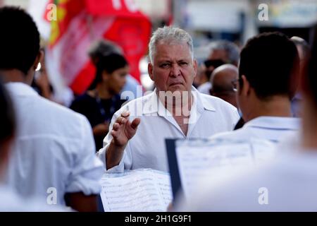 salvador, bahia / brazil - june 28, 2019: Fred Dantas, conductor is seen conducting an orchestra on the street in the city of Salvador. Stock Photo
