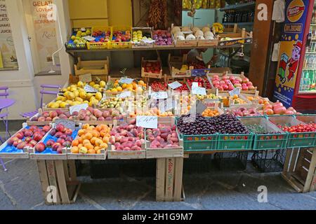 Sorrento, Italy - June 26, 2014: Fruits and Vegetables Stall at Street in Sorrento, Italy. Stock Photo
