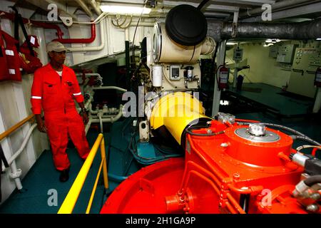 salvador, bahia / brazil - october 1, 2014: Engine room of the Dorival Caymmi Ferry Boat. The vessel transports passengers and vehicles on the Salvado Stock Photo