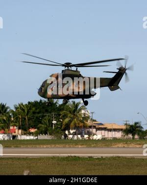 porto seguro, bahia / brazil - june 21, 2011: Eurocopter AS532 Cougar (HM-3, EB 4002) from the Brazilian Army is seen during take-off procedure at the Stock Photo