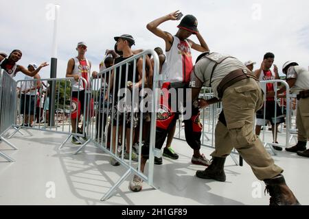 salvador, bahia / brazil - april 7, 2013: police officers inspect people during entry to the Fonte Nova Arena in the city of Salvador to watch a footb Stock Photo