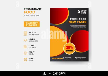Fast Food Flyer Design Template cooking, cafe, and restaurant menu, food ordering, junk food. Pizza, Burger, French fries, and Soda. Stock Vector