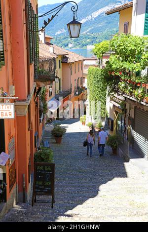 BELLAGIO, ITALY - JUNE 23, 2020: picturesque and colorful old town street Salita Serbelloni in Bellagio town, Italy Stock Photo