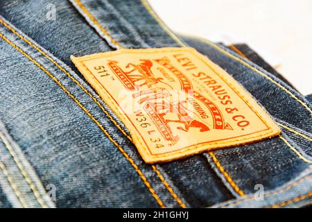 LEVI'S leather label on the blue jeans Stock Photo - Alamy