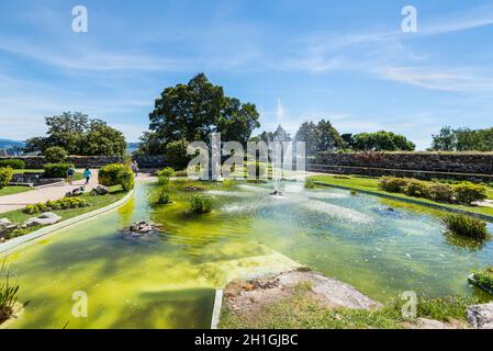 Vigo, Spain - May 20, 2017: Little pool in the Castro Mount park (Parque Monte del Castro) in Vigo, Pontevedra, Galicia, Spain. Lovely park on top of Stock Photo