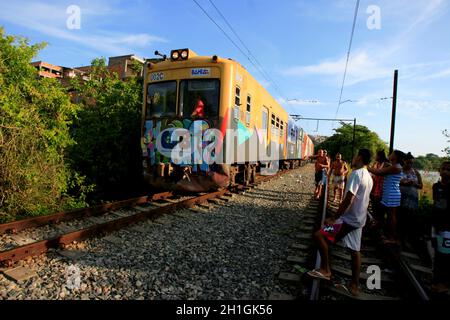 salvador, bahia / brazil - november 23, 2015: suburban train is seen passing through the Lobato neighborhood in the city of Salvador. Stock Photo