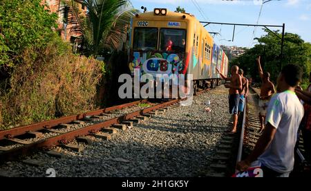 salvador, bahia / brazil - november 23, 2015: suburban train is seen passing through the Lobato neighborhood in the city of Salvador. Stock Photo