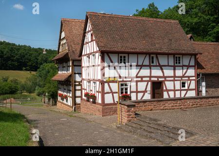 BAD SOBERNHEIM, GERMANY - JUNE 26, 2020: Panoramic image of old half-timber houses, village outdoor museum in Bad Sobernheim on June 26, 2020 in Germa Stock Photo