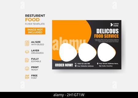 Fast Food Flyer Design Template cooking, cafe, and restaurant menu, food ordering, junk food. Pizza, Burger, French fries, and Soda. Stock Vector