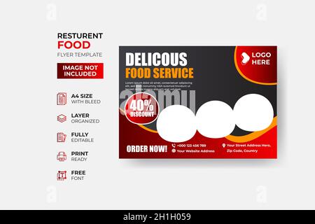 Fast Food Flyer Design Template cooking, cafe, and restaurant menu, food ordering, junk food. Pizza, Burger, French fries, and Soda. Stock Vector