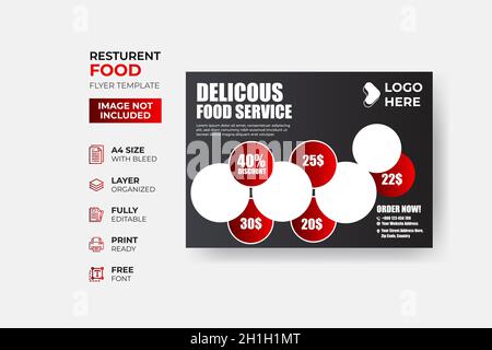 Fast Food Flyer Design Template cooking, cafe, and restaurant menu, food ordering, junk food. Pizza, Burger, French fries, and Soda. Stock Vector
