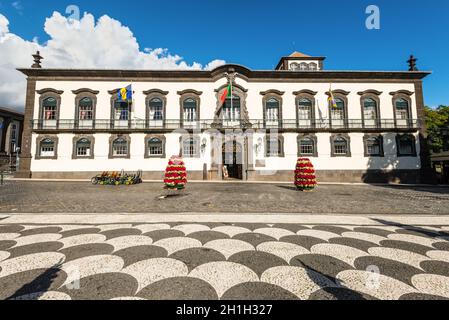 Funchal, Portugal - December 10, 2016: Town hall and central square in Funchal, Madeira island, Portugal. Stock Photo