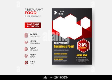 Fast Food Flyer Design Template cooking, cafe, and restaurant menu, food ordering, junk food. Pizza, Burger, French fries, and Soda. Stock Vector