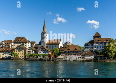 Diessenhofen, Switzerland – Jun 29, 2020. The medieval old town of Diessenhofen in Canton of Thurgau Stock Photo