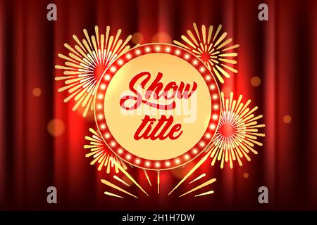 Shining Banner with Bulb frame on Red stage curtain.  Vector illustartion. Stock Vector