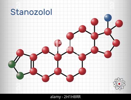 Stanozolol, Stz molecule. It is androgen, synthetic anabolic steroid, used in treating hereditary angioedema. Structural chemical formula and molecule Stock Vector