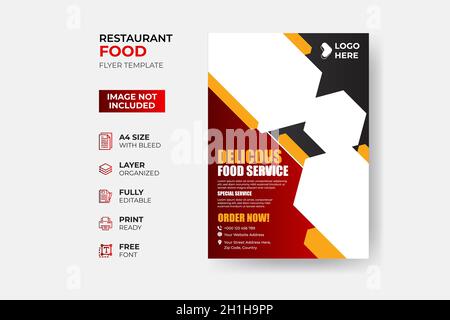 Fast Food Flyer Design Template cooking, cafe, and restaurant menu, food ordering, junk food. Pizza, Burger, French fries, and Soda. Stock Vector
