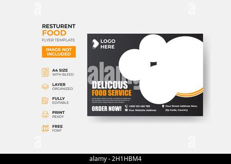 Fast Food Flyer Design Template cooking, cafe, and restaurant menu, food ordering, junk food. Pizza, Burger, French fries, and Soda. Stock Vector