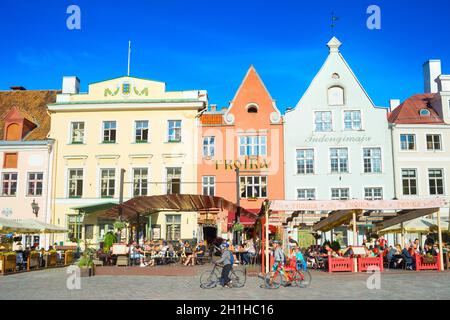 TALLINN, ESTONIA - JULY 14, 2019: People at famous Town Hall Square in Tallinn, Estonia Stock Photo