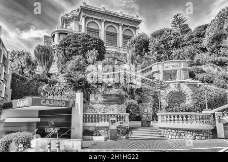 MONTE CARLO, MONACO - AUGUST 13: Facade of the Sun Casino, gambling and entertainment complex located in the Principality of Monaco, as of August 13, Stock Photo