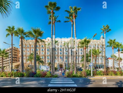 CANNES, FRANCE - AUGUST 15: The Intercontinental Carlton Hotel in Cannes, Cote d'Azur, France, as seen on August 15, 2019. It is a luxury hotel built Stock Photo
