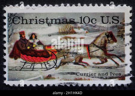 Christmas stamp printed in USA, circa 1980 Stock Photo