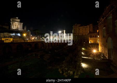 Imperial forums night view, Rome, Italy. Roma landscape. Old ruins ...