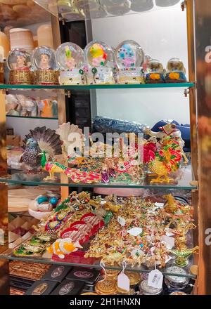 Sharm El Sheikh, Egypt - September 15, 2020: The local gift shop in Egyptian souvenir shop at Sharm El Sheikh, Egypt on September 15, 2020 Stock Photo
