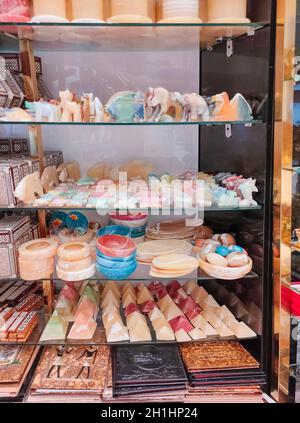 Sharm El Sheikh, Egypt - September 15, 2020: The local gift shop in Egyptian souvenir shop at Sharm El Sheikh, Egypt on September 15, 2020 Stock Photo