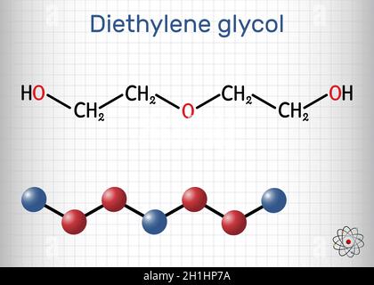 Diethylene glycol, DEG molecule. It is diol, solvent. Skeletal chemical ...