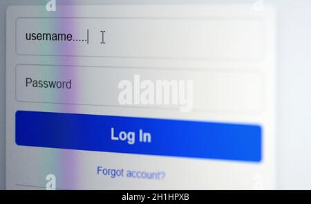 PRAGUE, CZECH REPUBLIC – AUGUST 31, 2020: Screen with Facebook login page with username and password box in internet browser. Facebook is world most k Stock Photo