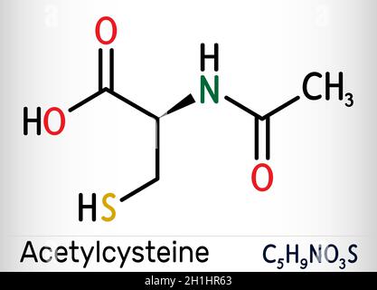 Acetylcysteine, N-acetylcysteine, NAC drug molecule. It is an antioxidant and glutathione inducer. Skeletal chemical formula. Vector illustration Stock Vector