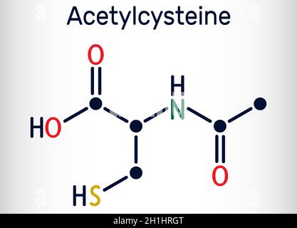 Acetylcysteine, N-acetylcysteine, NAC drug molecule. It is an antioxidant and glutathione inducer. Skeletal chemical formula. Vector illustration Stock Vector