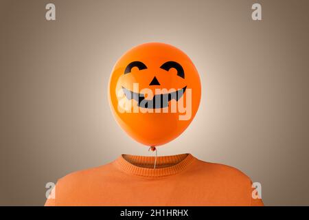 Orange Balloon with Drawing of Scared Face on Background. Halloween Party  Stock Photo - Image of creepy, hallows: 159897350