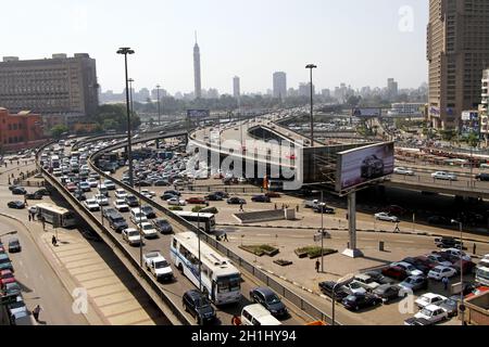 CAIRO, EGYPT - MARCH 03: Flyover at square in Cairo on MARCH 03, 2010. Flyover and square in central Cairo, Egypt. Stock Photo