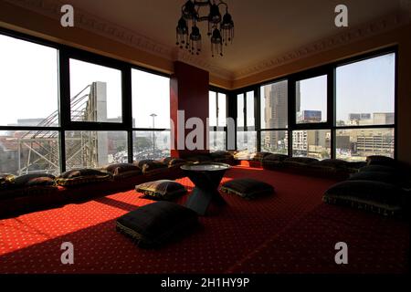 CAIRO, EGYPT - MARCH 03: Arabic style room in Cairo on MARCH 03, 2010. Arabic style room with view over square in central Cairo, Egypt. Stock Photo