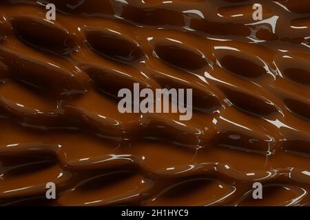 3D pouring liquid cocoa. Chocolate splash on brownish creamy background. Macro shot of liquid coffee splash Stock Photo