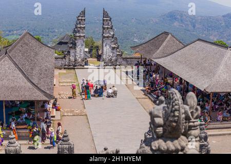 BALI, INDONESIA - SEPTEMBER 17, 2019: People at the temple of Pura Penataran Agung Lempuyang. In Bali, Indonesia Stock Photo