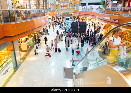 ISTANBUL, TURKEY - MARCH 16, 2017: Interior of Departure hall in Sabiha Gokcen International Airport. More than 32 million tourists visit Turkey a yea Stock Photo