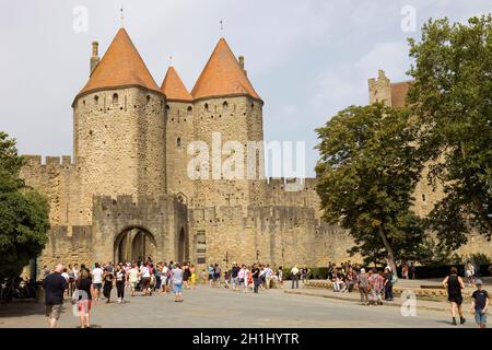 The ancient fortification of Carcassone in southern France Stock Photo