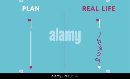 Reality. Vector design template in flat design. Diagram with plan vs real life path Stock Vector