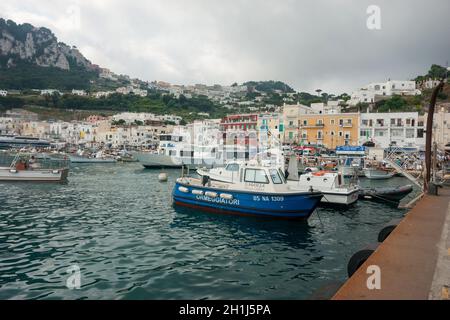 CAPRI, ITALY - JULY 29, 2018: View of Capri harbour, Marina Grande, Campania, Italy Stock Photo