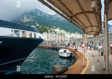 CAPRI, ITALY - JULY 29, 2018: View of Capri harbour, Marina Grande, Campania, Italy Stock Photo