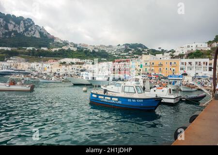 CAPRI, ITALY - JULY 29, 2018: View of Capri harbour, Marina Grande, Campania, Italy Stock Photo