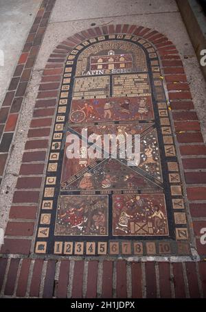 Mosaic plaque of for the Boston Latin School Along School Street in Boston Massachusetts USA Stock Photo