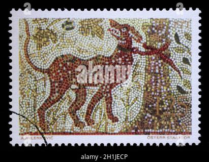 Stamp issued in Yugoslavia shows Cerberus, mosaic series, circa 1970. Stock Photo