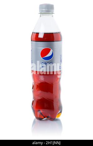 Stuttgart, Germany - August 30, 2021: Pepsi light Cola lemonade soft drink bottle isolated on a white background in Stuttgart, Germany. Stock Photo