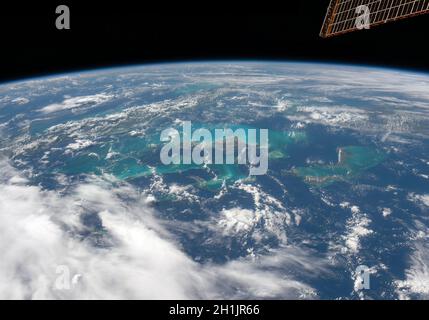 A view of Earth from the International Space Station: The Caribbean  An optimised and digitally enhanced version of a NASA image. Credit NASA / A. Hoshide Stock Photo