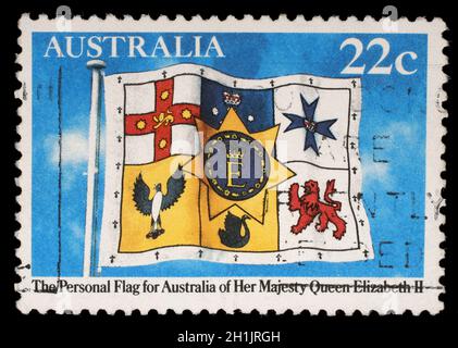 AUSTRALIA - CIRCA 1981: stamp printed by Australia, shows Queen Elizabeths Personal Flag of Australia, circa 1981 Stock Photo