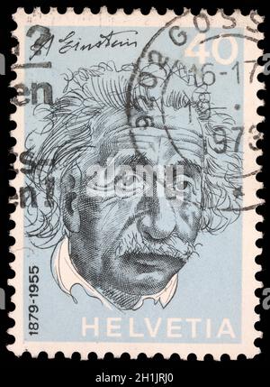SWITZERLAND - CIRCA 1973: A stamp printed in Switzerland showing Albert Einstein, circa 1973 Stock Photo